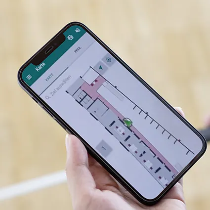 Phone showing an indoor navigation map